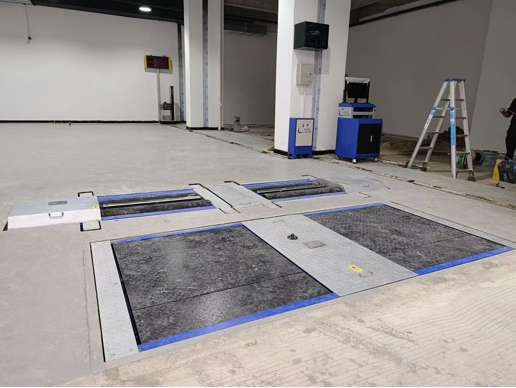 مسار اختبار شاحنات Cartesy لورشة إصلاح السيارات، جهاز اختبار فرامل الأسطوانة للقوة، مع لوحين لحمل المحور، جهاز اختبار انزلاق جانبي، سعة 10 طن